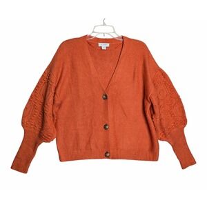 M Calligraphie Fall Cardigan Sweater Pumpkin Orange Balloon Sleeve Fitted Cuffs